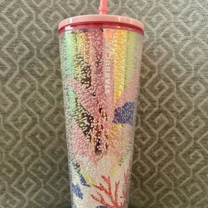 Starbucks Pink and Floral Textured Tumbler